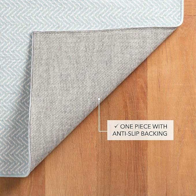 Dash and Albert Herringbone Machine Washable Area Rug - 2' x 3' Swedish Blue - Geometric Accent Rug - Anti-Slip Backing, Lightweight, Machine Washable, High Traffic Areas Kitchen, Mudroom, Entryway
