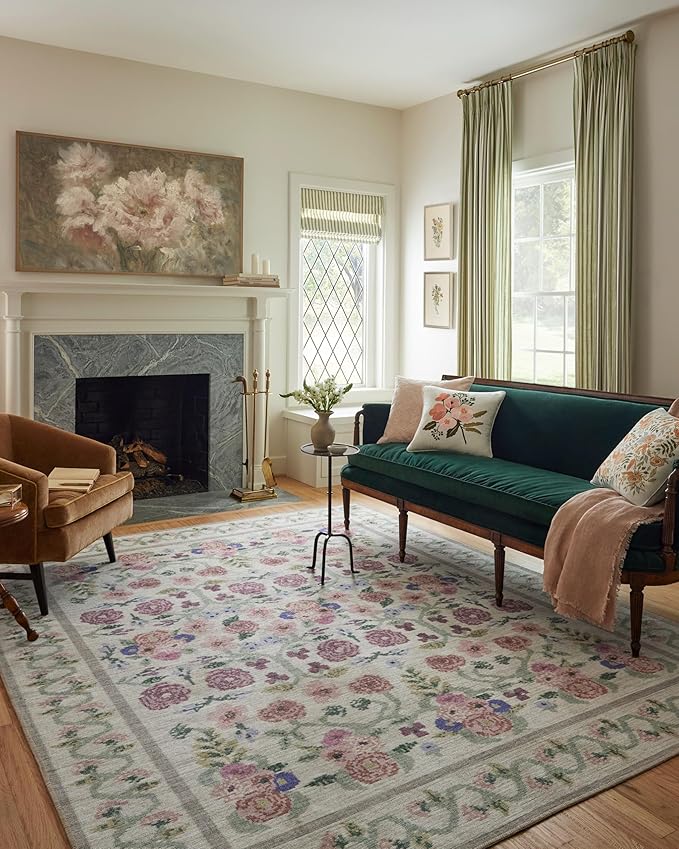 Loloi Rifle Paper Co. Rosa Collection RSA-01 Ivory 2'-6" x 9'-6" Runner Rug