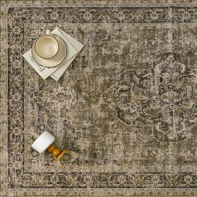 Hallway Runner Rug 2x8 Washable Brown Vintage Distressed Long Runner Oriental Soft Thin Indoor Carpet Non Slip Low Pile Throw Rug for Kitchen Bedroom Laundry Bedside Entryway