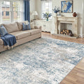 Blue 6x9 Area Rug Washable Modern Abstract Living Room Carpet Non Slip Neutral Low Pile Soft Contemporary Aesthetic Bedroom Large Rug Indoor Office Dining Room Playroom