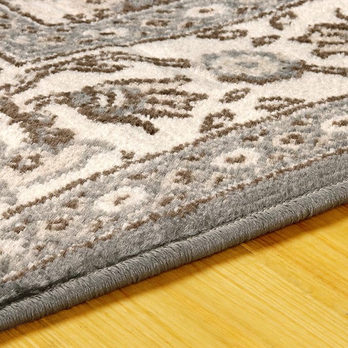 Superior Elegant Kingfield Collection Area Rug, 8mm Pile Height with Jute Backing, Classic Bordered Rug Design, Anti-Static, Water-Repellent Rugs - Slate, 2' x 3' Rug