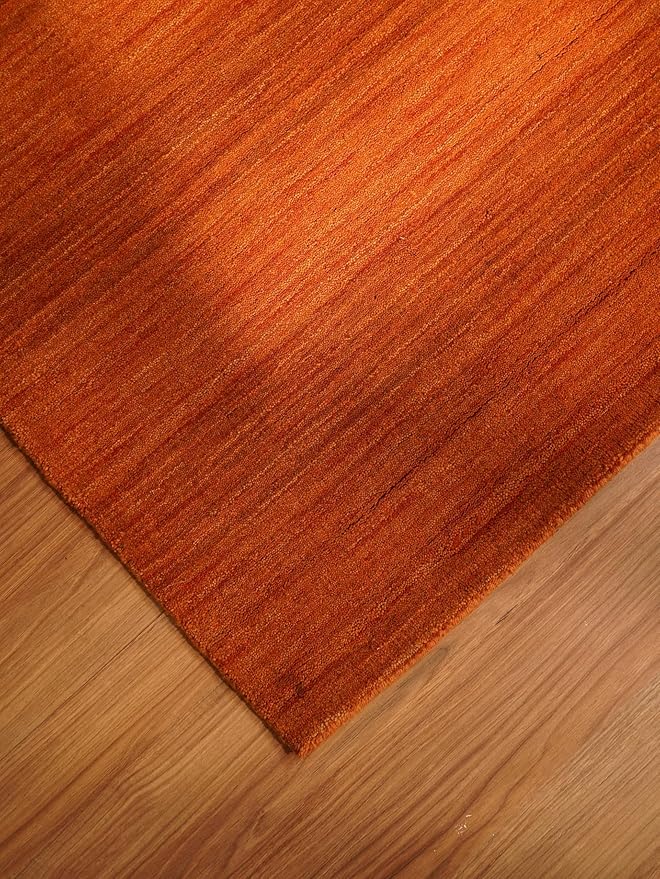 Rugsotic Carpets Hand Knotted Loom Wool ECO-Friendly Area Rugs - 3'x5', Rectangle, Orange Color, Solid Plain Design, High Pile Handmade Anti Skid Area Rugs for Living Room, Bed Room (L00111)