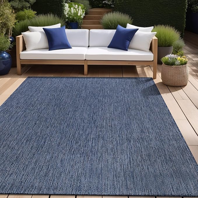 Beverly Rug Indoor Outdoor Rug 8x10, Washable Outside Carpet for Patio, Deck, Porch, Solid Modern Area Rug, Water Resistant, Azure Blue