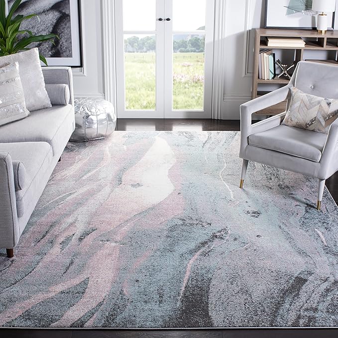 SAFAVIEH Glacier Collection 10'6" x 14' Pink / Blue GLA126U Modern Abstract Non-Shedding Living Room Bedroom Dining Home Office Area Rug
