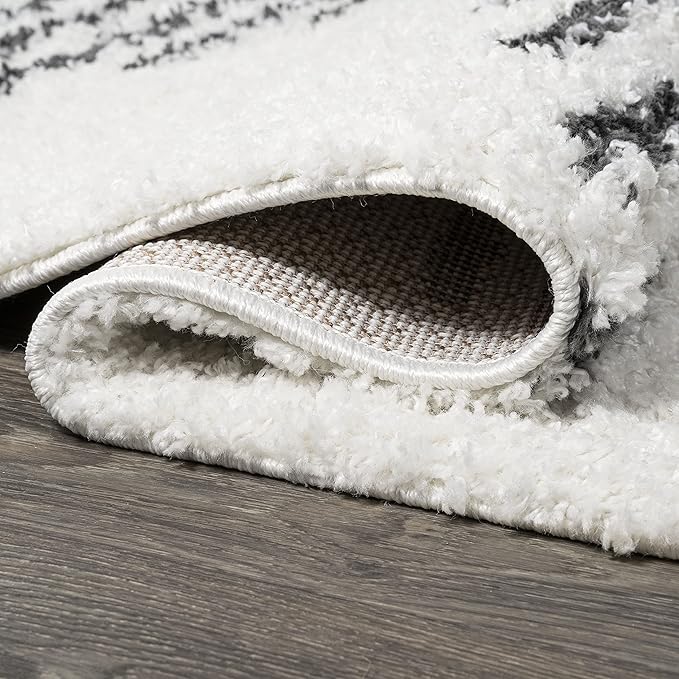 JONATHAN Y Elm Diamond Stripe Shag White/Gray Runner Rug, 2x8, Geometric, Bohemian, Contemporary, Easy-Cleaning for Living Room, Bedroom, Kitchen, Pet Friendly, Non-Shedding (MOH408A-28)