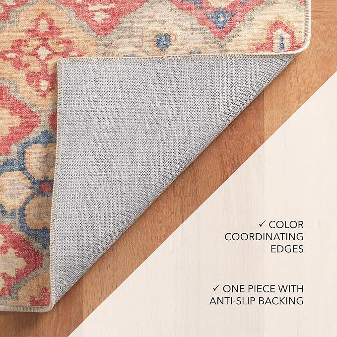 Dash and Albert Pali Machine Washable Area Rug - 5' x 8' Multicolor - Geometric Accent Rug - Anti-Slip Backing, Lightweight, Machine Washable, High Traffic Areas Kitchen, Mudroom, Laundry Room