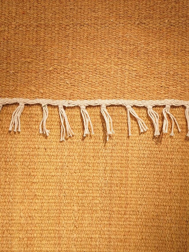 Rugsotic Carpets Hand Woven Flat Weave Kilim Wool ECO-Friendly Area Rugs - 6'x6', Square Shape, Gold Color, Solid Plain Design, Low Pile Handmade Area Rugs for Living Room, Bed Room (D00111)