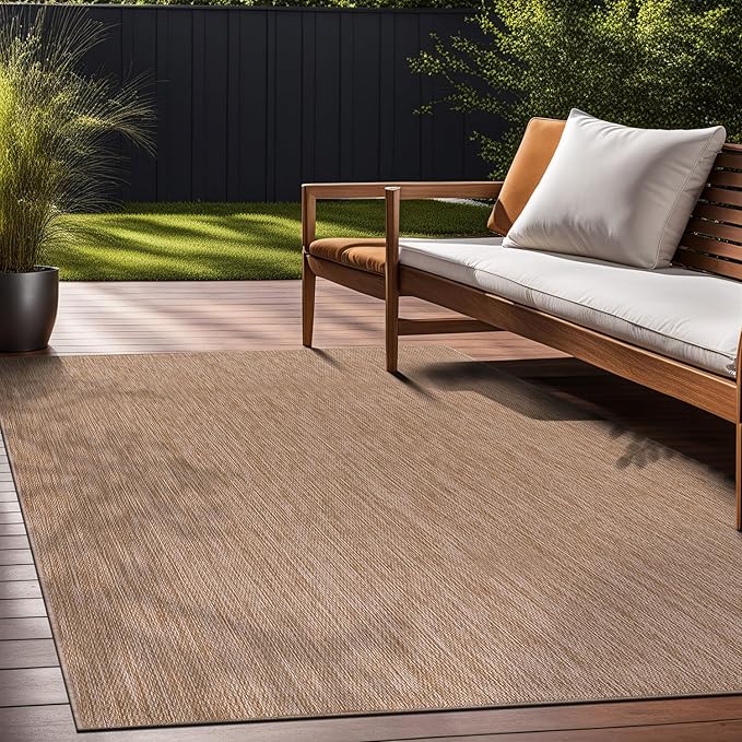 Beverly Rug Indoor Outdoor Rug 6x9, Washable Outside Carpet for Patio, Deck, Porch, Solid Modern Area Rug, Water Resistant, Jute Beige