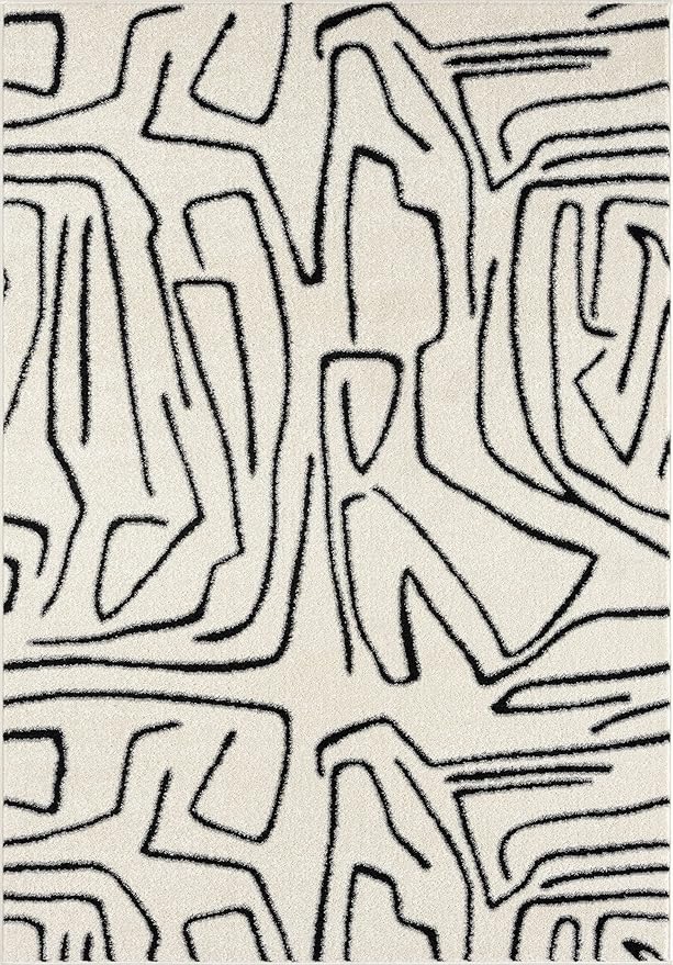Abani Abstract Beige/Black Area Rug - 4'x6' - Modern Animal/Natural Lines Design - Deco Collection - Easy to Clean - Durable for High Traffic Areas - Bedroom, Office & Kitchen - Medium Pile