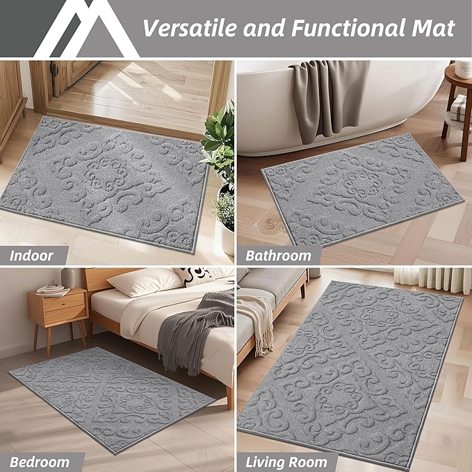 COSY HOMEER Door Mat 20”x32”,Absorbent Dirt Trapper Entryway Rugs,Non-Slip Welcome Mat,Washable Entry Rugs,Low Pile Doormat for Front Back Door,Wet Shoes & Paws,Grey