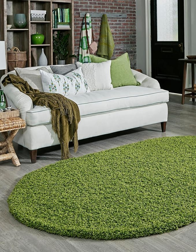 Unique Loom Solid Shag Collection Area Rug (3' 3" x 5' 3" Oval, Grass Green)