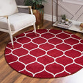 Rugs.com Lattice Frieze Collection Rug – 5' Round Red Medium Rug Perfect for Kitchens, Dining Rooms