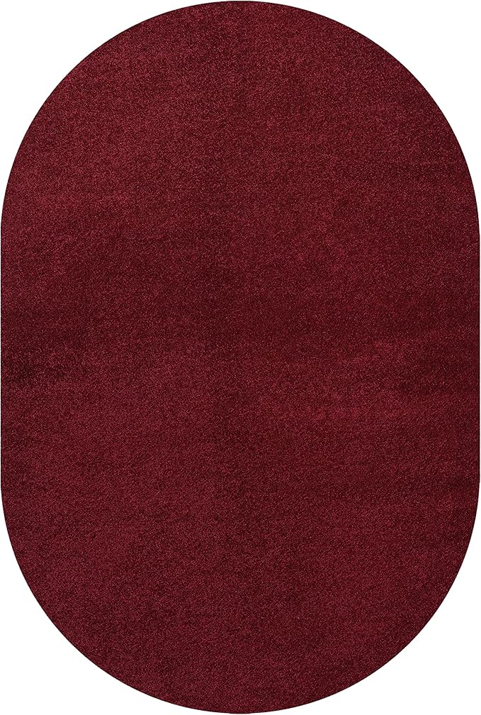 Eyely UES100Q-5OV Supersoft Haze Solid Low-Pile Indoor Area Rug, Coastal, Bohemian, Minimalist, Classic, Casual for Bedroom,Kitchen,Living Room,Non Shedding,Easy-Washing, Red, 5 X 8 Oval