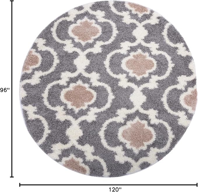 Rugshop Cozy Moroccan Trellis Indoor Shag Round Area Rug 6'6" Gray/Cream (6'6" Diameter)