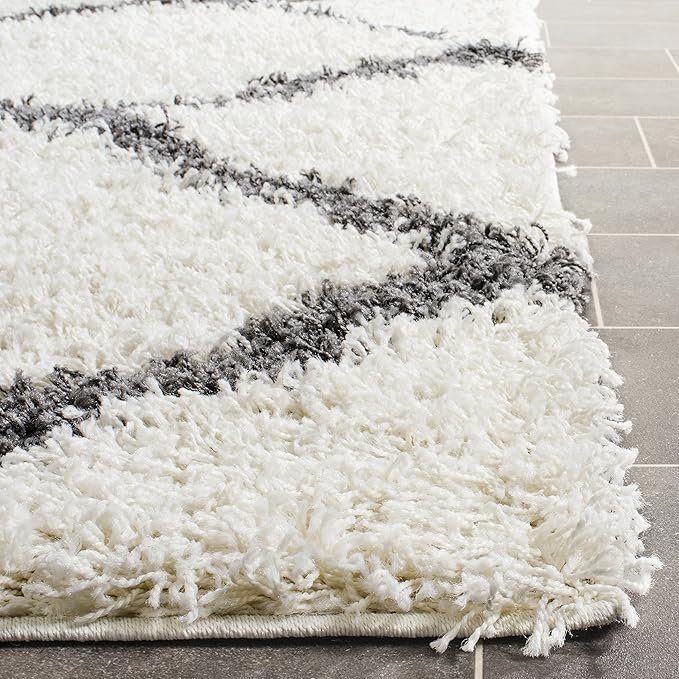 SAFAVIEH Dallas Shag Collection Area Rug - 8'6" x 12', Ivory & Dark Grey, Trellis Design, Non-Shedding & Easy Care, 1.5-inch Thick Ideal for High Traffic Areas in Living Room, Bedroom (SGD257H)
