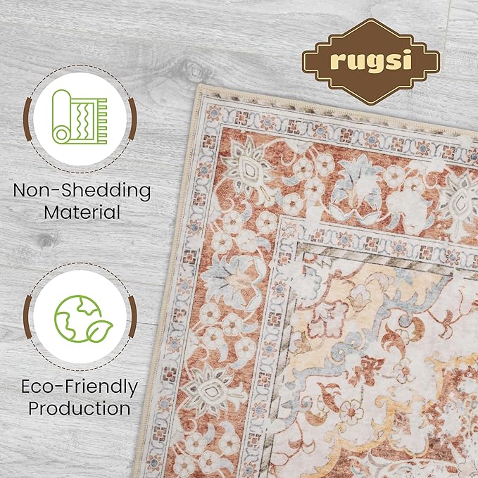 Washable Area Rug 6x9 | Non Slip Area Rug for Living Room, Bedrooms, Dining Room | Ultra-Soft Flannel Carpet Area with Rubber Backing (Brick Red, 6x9)