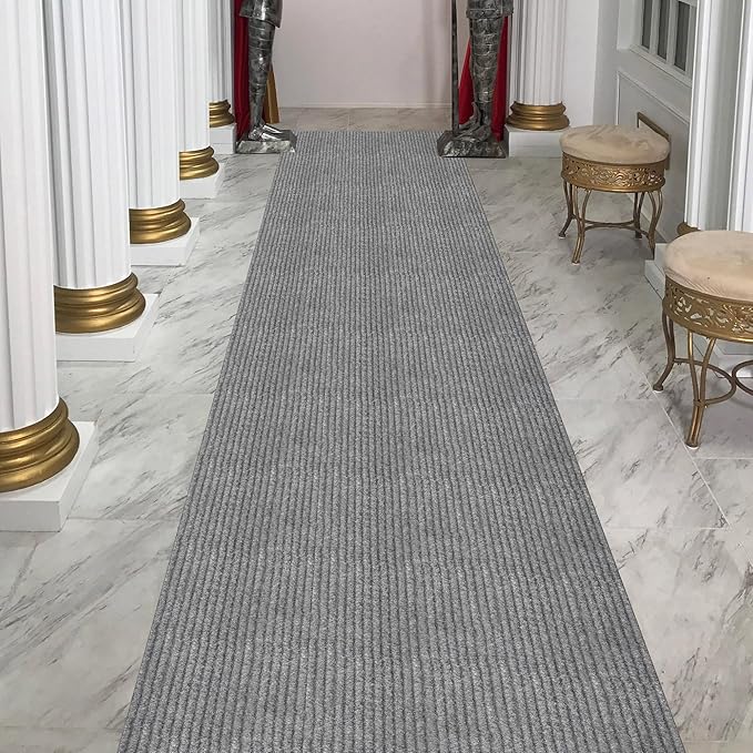 Ottomanson 2' x 48' Hallway Runner with Scraper Pile Extra Durable Non-Slip Rug Mat for Indoor & Outdoor Use - Ideal for Kitchen, Entryway, Patio & Garage - High-Traffic Carpet, Gray