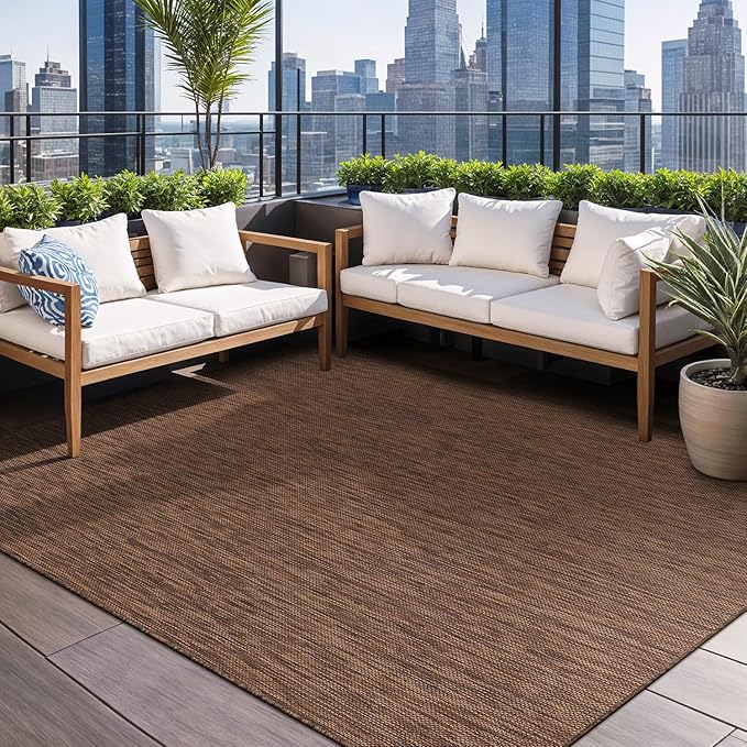 Beverly Rug Indoor Outdoor Rug 9x12, Washable Outside Carpet for Patio, Deck, Porch, Solid Modern Area Rug, Water Resistant, Gold Brown