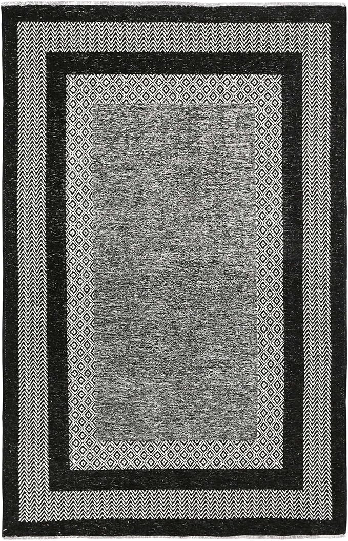 Alfa Rich 7x10 Black Washable Area Rugs for Living Room Bedroom Kitchen Dining Cotton Rug