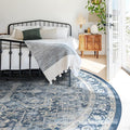 RUGGABLE Washable Area Rug – Kamran Admiral Blue 6 ft Round, Stain-Resistant, Non-Slip – Medium Machine Washable Rugs for Living Room, Bedroom, Hallway, Entryway & Office–with Cushioned Pad