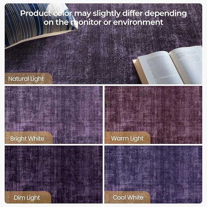 Kokia Abstract Area Rug Living Room 5x7 Washable Large Rug Bedroom Living Room Under Dining Table Soft Non Slip Stain Resistant Carpet Room Decor, Purple Rug, Oslo Dusty