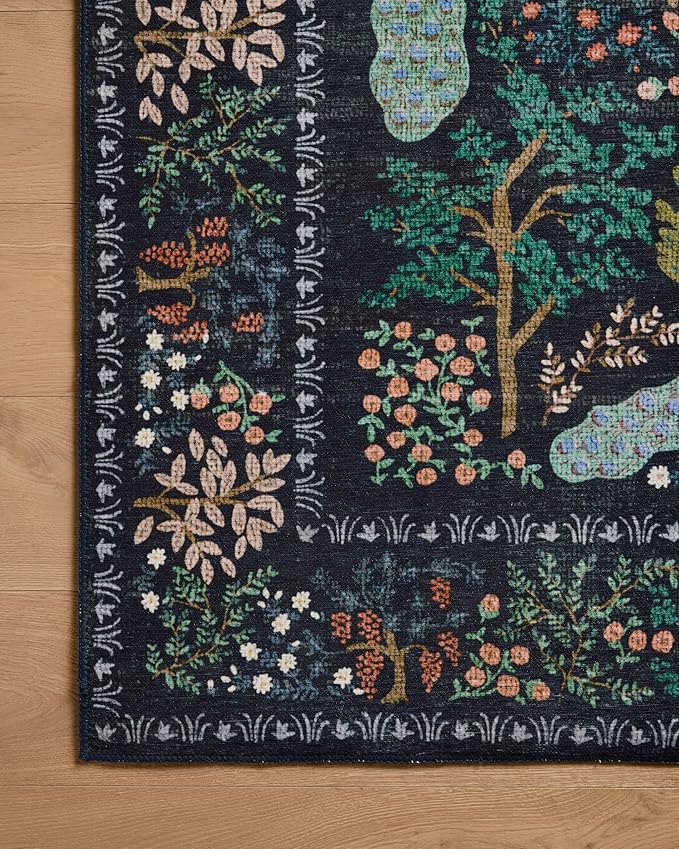 Loloi Rifle Paper Co. Canopy Collection CNP-05 Charcoal 3'-9" x 3'-9" Round Accent Rug