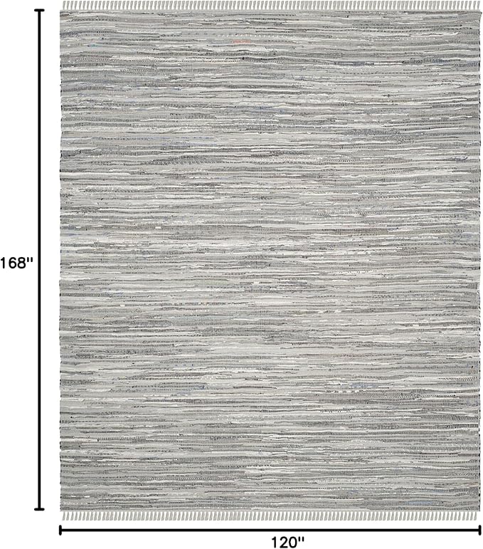 SAFAVIEH Rag Rug Collection Area Rug - 10' x 14', Grey, Handmade Boho Stripe Cotton, Ideal for High Traffic Areas in Living Room, Bedroom (RAR121A)
