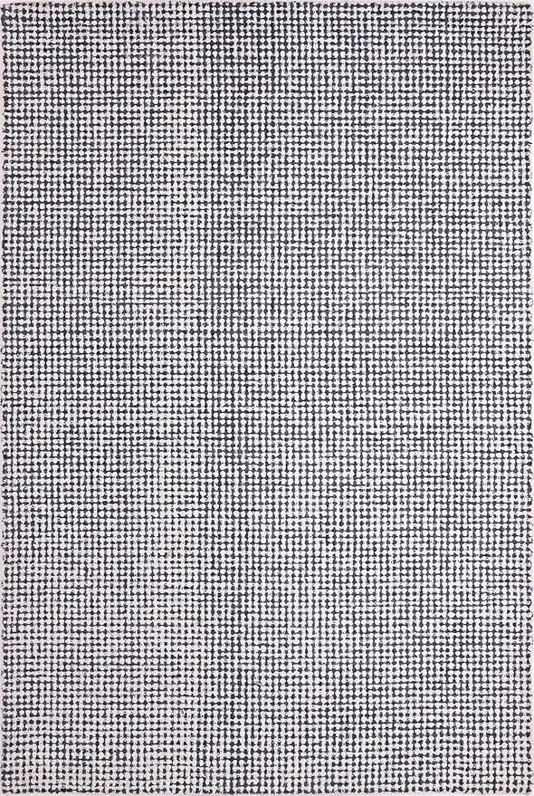Hand-Tufted 100% Wool Pile Area Rug – Geometric Textured Grid Check Pattern – Thick and Durable Floor Carpet for Bedroom, Living Room, Kids Room, and Dining Area (Charcoal Gray, 8' Round)
