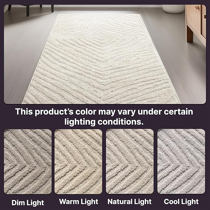 Well Woven Custom Size Hallway Stair Runner - Choose Your Length - 27 Inches Wide x 60 Feet Long Runner (27" x 60' Runner) Rug - Ivory Relajo Soft Touch, Modern Geometric - Hi-Lo Pile