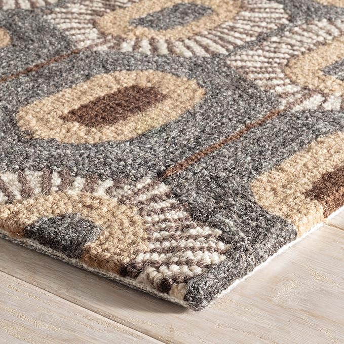 Dash & Albert Stowe Hand Micro Hooked Wool Rug, 3 X 5 Feet, Blue/Browns Geometric Pattern
