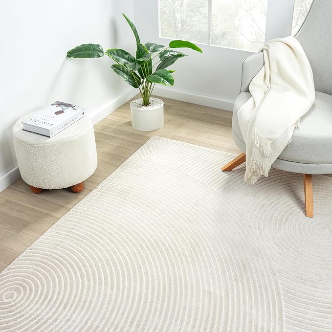 Abani Neutral Beige Area Rug 3' x 6' for Living Room, Bedroom - Zen Reiki Circles Pattern - Durable & Easy to Clean