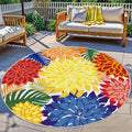 Colorful 6FT Outdoor Round Area Rug Washable Rugs Multicolored Patio Rug Tropical Botanical Floral Chenille Waterproof Outdoor Carpet for RV, Pool Deck, Backyard, Porch, Rainbow