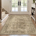 FMFUNCTEX 4x6 Washable Area Rug Neutral Vintage Brown Non Slip Low Pile Traditional Indoor Carpet for Entryway Living Room Bedroom Soft Retro Floral Mat Throw Rug for Dining Office Kitchen Entryway