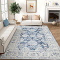 jinchan Fiora 6x9 Area Rug for Living Room Washable Soft Throw Rug Ultra-Thin Stain Resistant Non-Slip Distressed Vintage Floral Large Carpet for Bedroom, Home Office, Nursery(6x9ft, Dark Blue)