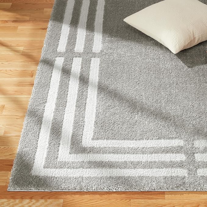 Town & Country Everyday Cloud Shag Plush Border Area Rug with High-Low Pile, Grey, 7'10"x10'2"