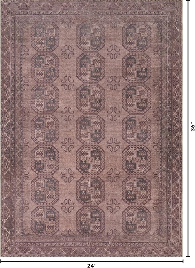 Kuden 2x3 Small Rug, Machine Washable, Non-Slip Backing, Vintage Style, Soft, Low Pile, Area Rugs for Entryway Kitchen Indoor Entrance