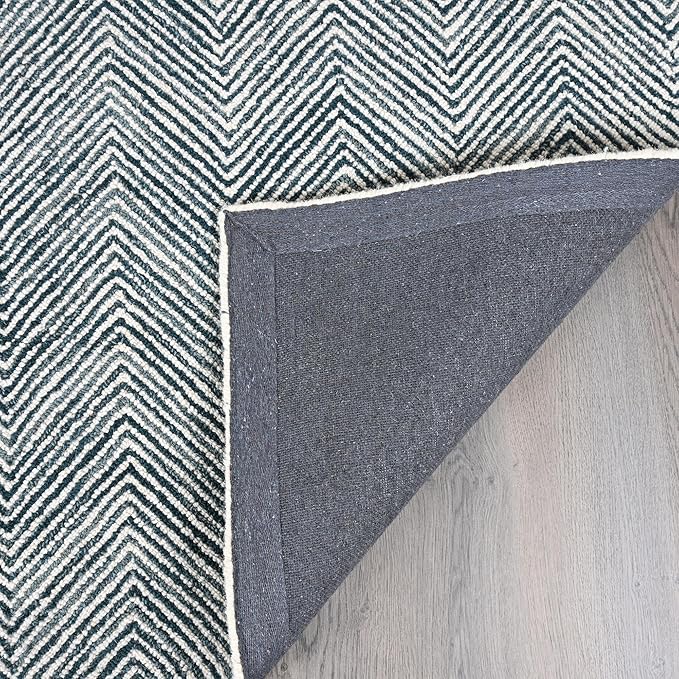 Modern Herringbone Chevron Collection Handcrafted Wool Area Rug - Durable, Zigzag Pattern, for High Traffic, Contemporary Design for Living Room, Bedroom, Dining Room Decor (Denim Blue, 10' x 14')