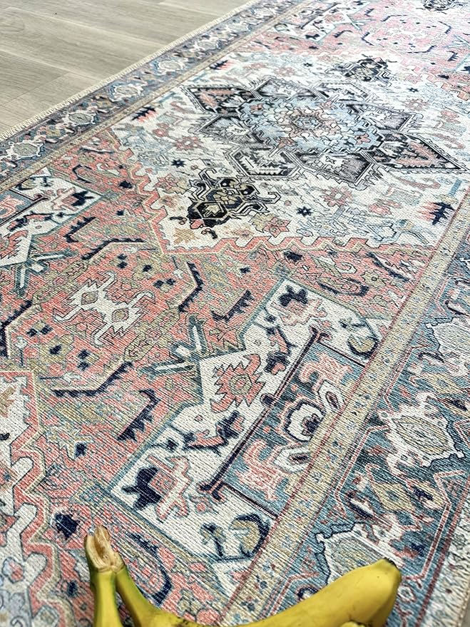 Fame Living Faded Oushak Rug, Turkish Vintage Floral Pastel Large Oversized Area Rugs for Living Room Dining Bedroom Kitchen Bathroom Nursery (848CrNv, 2' x 3')