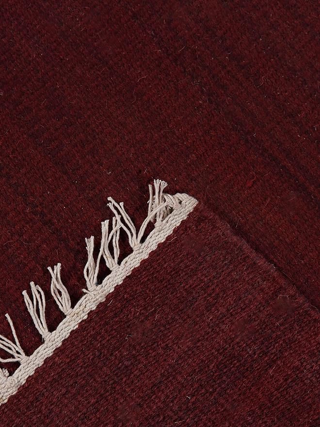Hand Woven Flat Weave Kilim Wool ECO-Friendly Area Rugs - 10'x10', Square Shape, Burgundy Color, Solid Plain Design, Low Pile Handmade Area Rugs for Living Room, Bed Room (D00111)