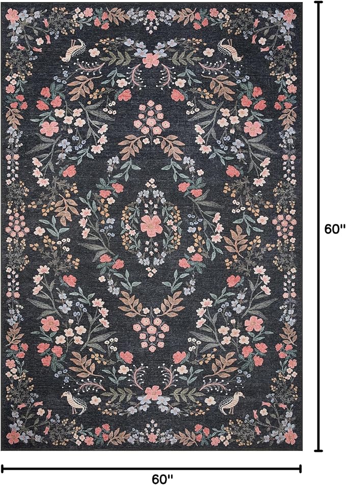 Loloi Rifle Paper Co. Maison Collection MAO-04 Tuileries Black 5'-0" x 5'-0", .19" Pile Height, Round Area Rug