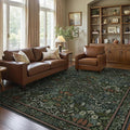 Bavni Floral Dark Green Area Rugs 6x9, Vintage Boho Carpet Machine Washable, Non Slip Soft Low Pile Thin Rug for Bedroom, Living Room, Dining Room, Nursery