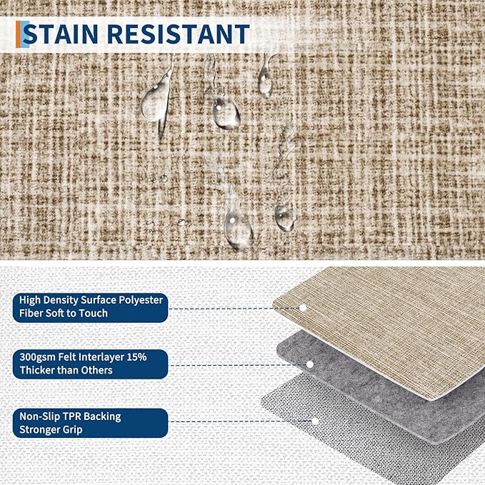 Small Bedroom Area Rug 3x5 Checkered Area Rug for Living Room Nursery Non Slip Kitchen Throw Carpet Low Pile Modern Bordered Rugs Washable Bathroom Mat Soft Brown Rugs for Laundry Entryway, Taupe