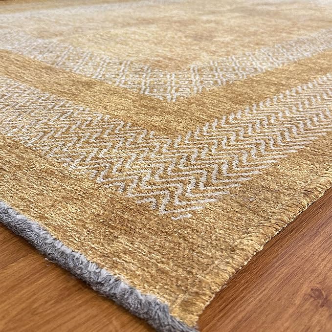 Alfa Rich 5x8 Amber Gold Washable Area Rugs for Living Room Bedroom Kitchen Cotton Pet Friendly Rug