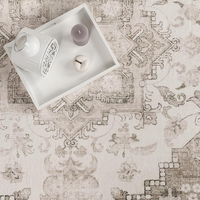 Paco Home Vintage Area Rug with Faded Oriental Pattern in Beige, Size: 5'3" x 7'3"