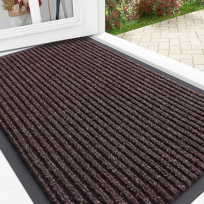 OLANLY Front Door Mat Indoor Outdoor Entrance, Waterproof Heavy Duty Doormat, Fade Resistant, Low Profile, Easy Clean Patio Porch Welcome Floor Mats for Entry, 29.5x17, Tan