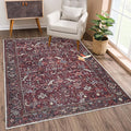 Bloom Rugs Washable Non-Slip 6' x 9' Rug - Burgundy Traditional Bordered Area Rug for Living Room, Bedroom, Dining Room, and Kitchen - Exact Size: 6' x 9'