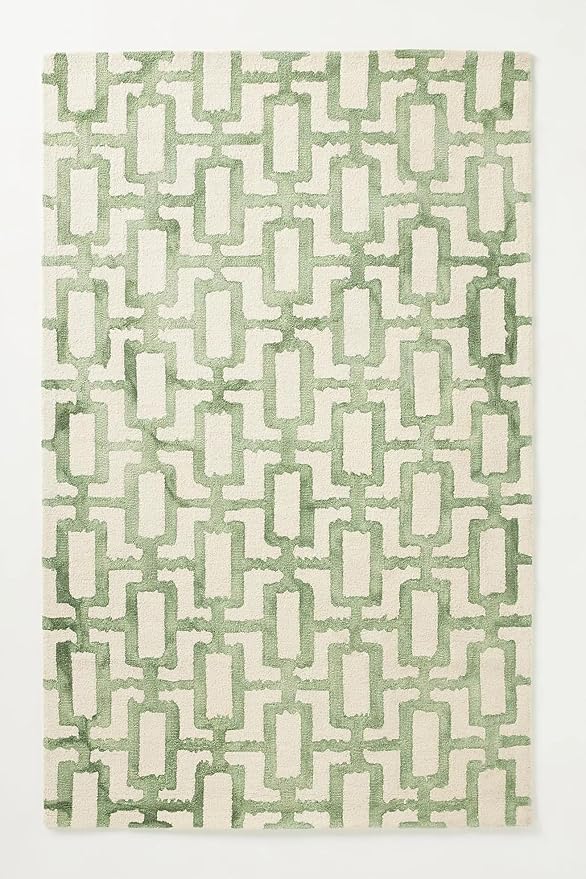 Hand-Tufted Wool Marengo Rug in Green – Modern Geometric Pattern Carpet for Living Room & Bedroom – Durable & Soft– 5 x 7