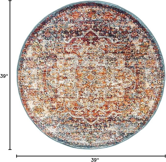 Unique Loom Isabella Collection Area Rug - Adjani (3' 3" Round, Multi/ Beige)