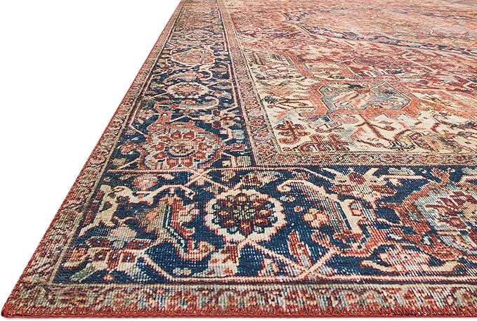 Loloi Layla Collection LAY-08 Red/Navy 7'-6" x 9'-6" .13" Thick Area Rug, Soft, Durable, Vintage Inspired, Distressed, Low Pile, Non-Shedding, Easy Clean, Printed, Living Room Rug