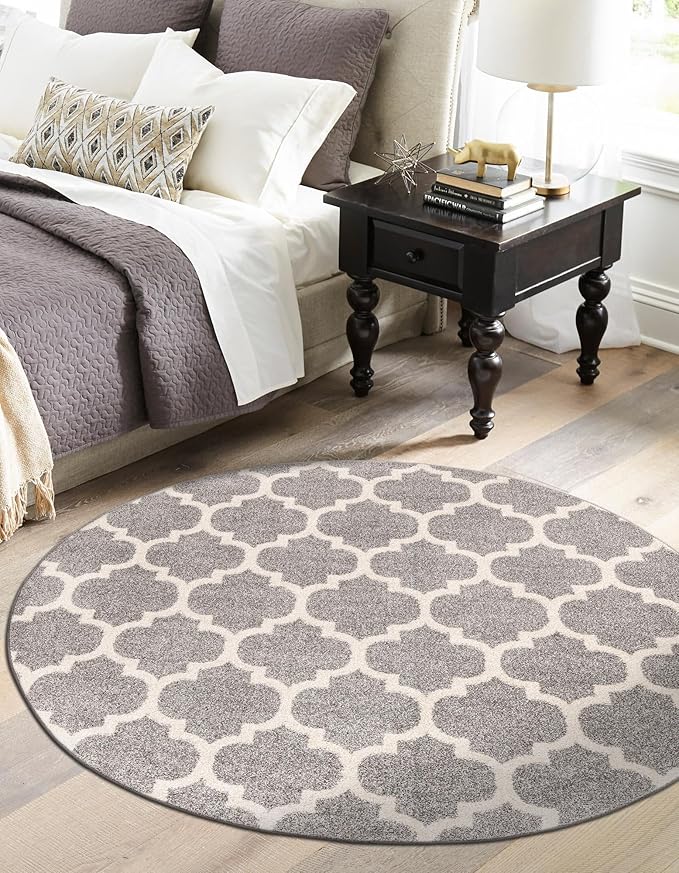 Rugs.com Lattice Collection Rug – 3 Ft Round Dark Gray Medium-Pile Rug Perfect for Kitchens, Dining Rooms
